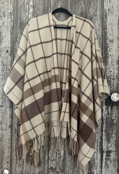 Cream Fringe Poncho Wrap