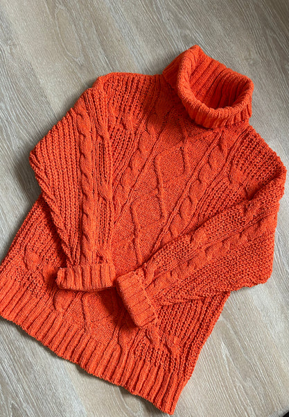 Orange Chunky Knit Turtleneck